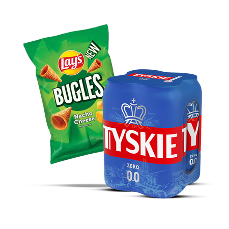 PIWO TYSKIE 0% 0,5L 4PACK + CHIPSY LAY'S BUGLES NACHO CHEESE