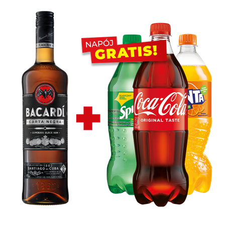 Zestaw RUM BACARDI CARTA NEGRA 37,5% 0,70L + napój za 1 grosz