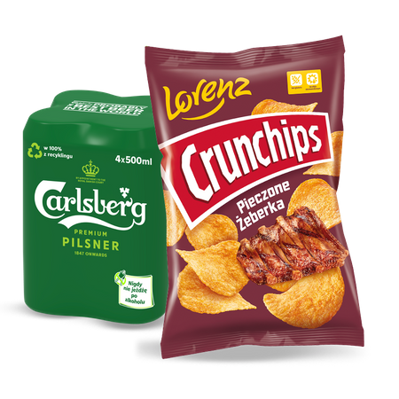 PIWO CARLSBERG PILSNER 4PACK + CHIPSY CRUNCHIPS PIECZONE ŻEBERKA