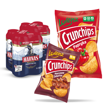 PIWO HARNAŚ 2 x 4PACK + 2 x CHIPSY CRUNCHIPS