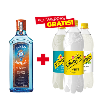 ZESTAW GIN BOMBAY SAPPHIRE SUNSET + NAPÓJ SCHWEPPES ZA 1 GROSZ