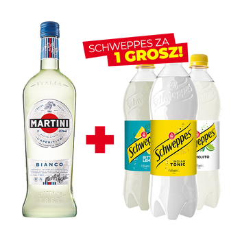 ZESTAW WINO MARTINI BIANCO WERMUT + NAPÓJ SCHWEPPES ZA 1 GROSZ