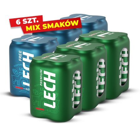 ZESTAW PIWO LECH PREMIUM 0,5L 4PACK PUSZ. + PIWO LECH FREE 0,5L 4PACK PUSZ. 6 SZTUK