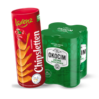PIWO OKOCIM JASNE PEŁNE 4PACK + CHIPSY CHIPSLETTEN PAPRYKA