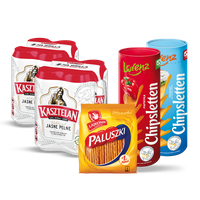PIWO KASZTELAN JASNE PEŁNE 2 x 4PACK + CHIPSY CHIPSLETTEN + PALUSZKI LAJKONIK